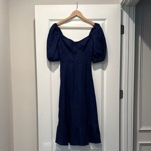 Reformation Belgium Linen Dress.            Elegant Navy Blue Dress
